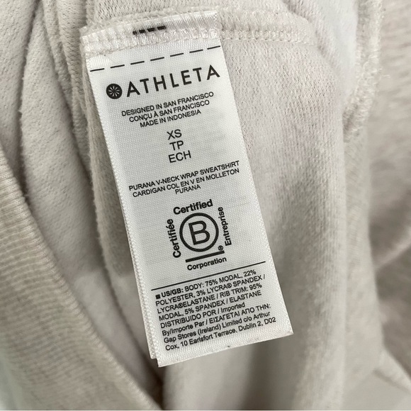 Athleta Purana V-Neck Wrap Sweatshirt XS Toasted Tan Heather Yoga Casual g30 - Picture 4 of 6